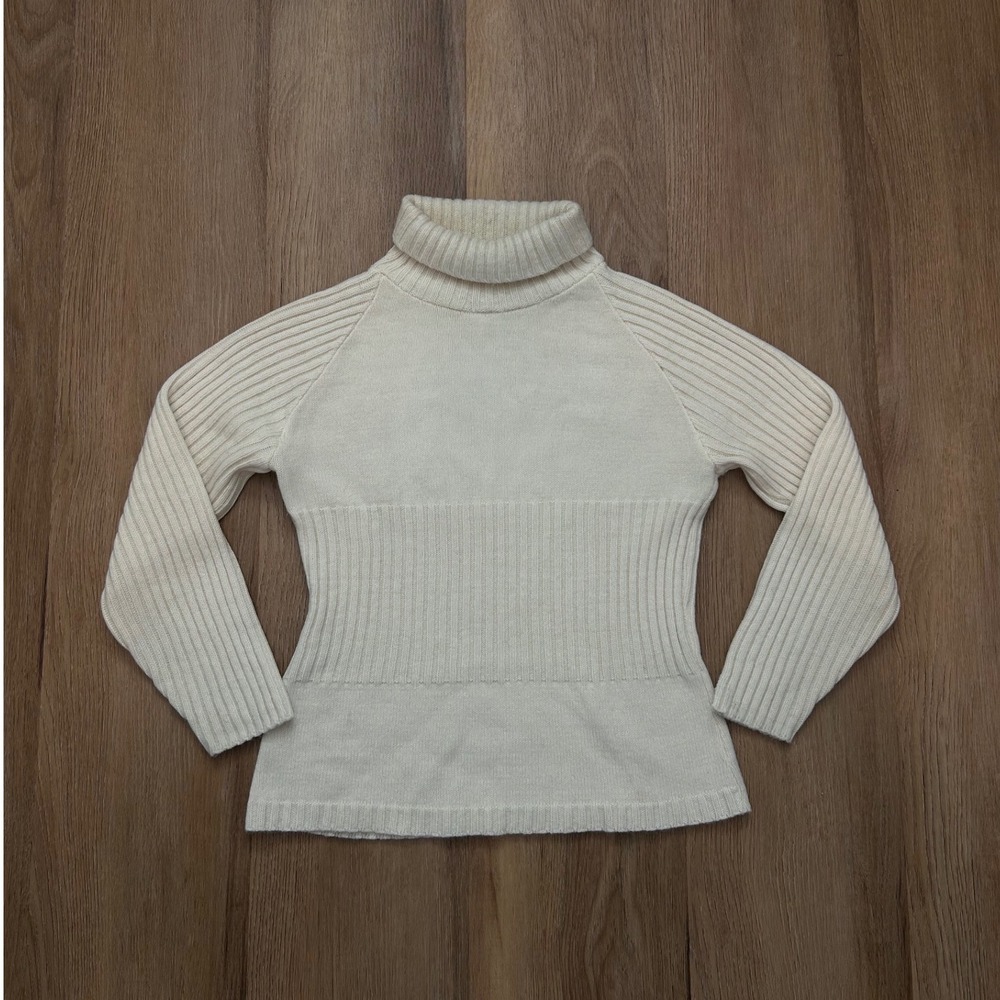 Vintage Cream Ribbed Turtleneck Sweater Y2K‎ Soft Dainty Knit